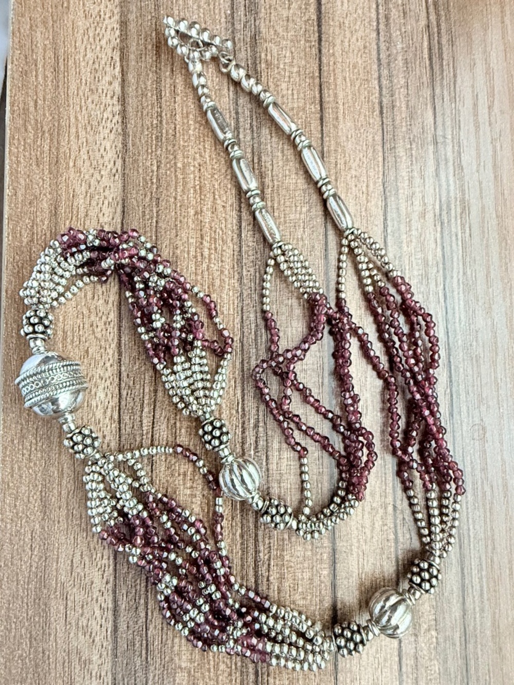 Silver and Maroon Beaded Necklace